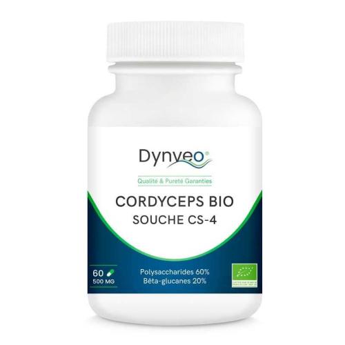 Cordyceps bio souche CS4 à 60% de polysaccharides.Flacon de 60 gélules de 500 mg